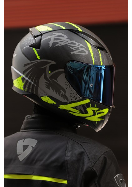 Rapıd Raven Mat Siyah-Gri-Neon Sarı Kask C3