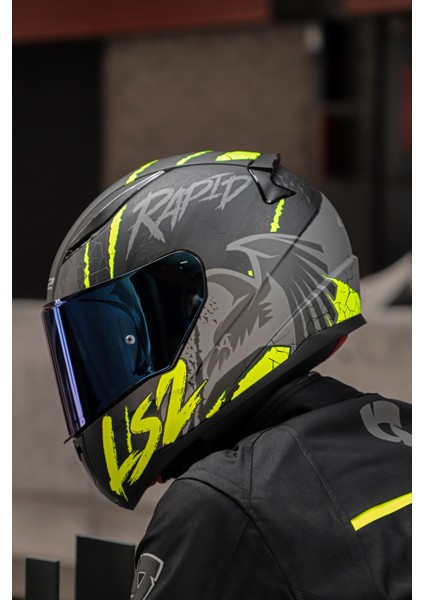 Rapıd Raven Mat Siyah-Gri-Neon Sarı Kask C3