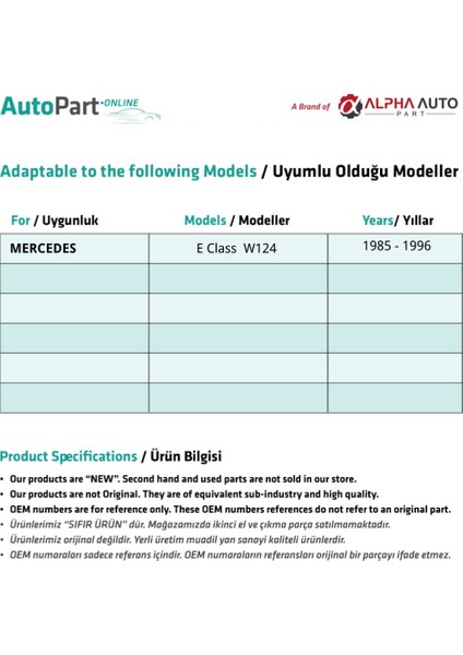 Mercedes E Class W124 Için Tamir Seti- 7 Parça fiyatları