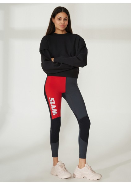 Tayt, L, Siyah - Gri - Kırmızı