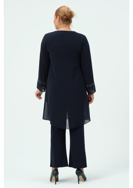 Nursima Büyük Beden Kadın Tesettür Pantolonlu Taşlı Şifon Abiye Tunik Takım fırsatları