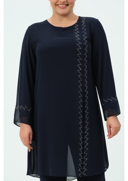 Nursima Büyük Beden Kadın Tesettür Pantolonlu Taşlı Şifon Abiye Tunik Takım indirimleri