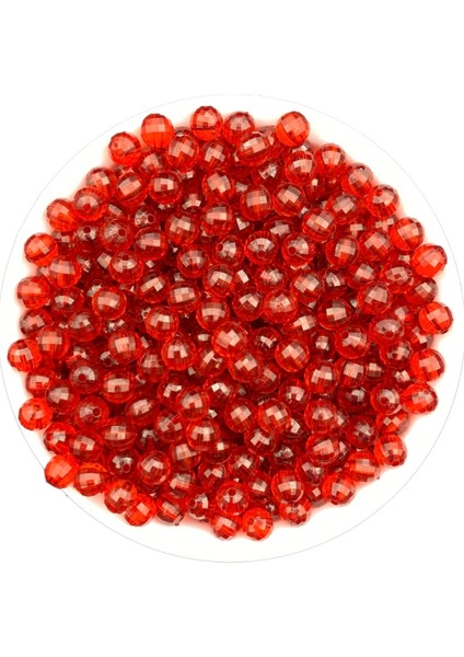 8mm Kırmızı Renk Akrilik Dünya Model Boncuk,takı , Çanta Yapım Boncuğu (50GR,~200 Adet)