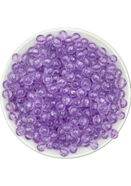 8mm Lila Renk Akrilik Dünya Model Boncuk,takı , Çanta Yapım Boncuğu (50GR,~200 Adet)