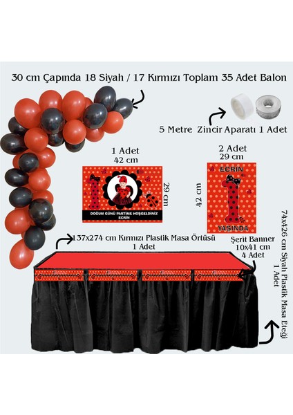 Uğur Böceği Temalı Kişiye Özel Doğum Günü Seti 10 KIŞILIK-131 Parça Dev Set