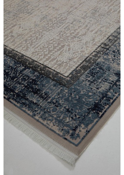 Çam Halı Miras 6809 Gri Mavi Enti Halı Eskitme Desenli Makine Halısı