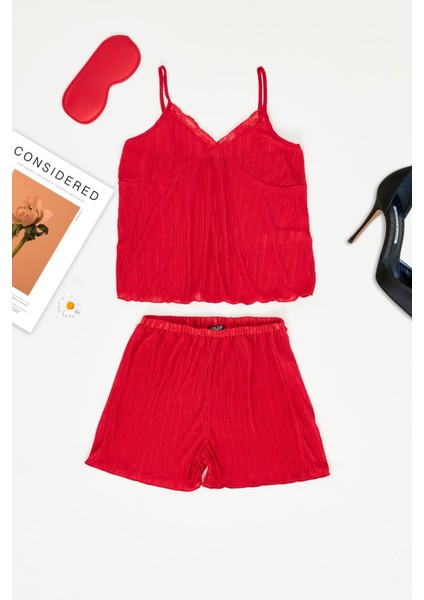 3'lü Piliseli Kırmızı Atlet Şort Takım