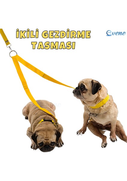 Kedi Köpek Çiftli Gezdirme Tasması Sarı Çoklu Tasma Premium Kalite Model Amsterdam