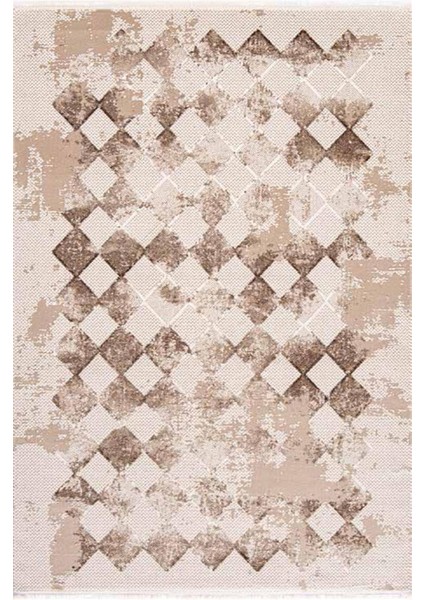 Çam Halı Lizbon 4507 Vizon Enti Halı Modern Eskitme Desenli Makine Halısı
