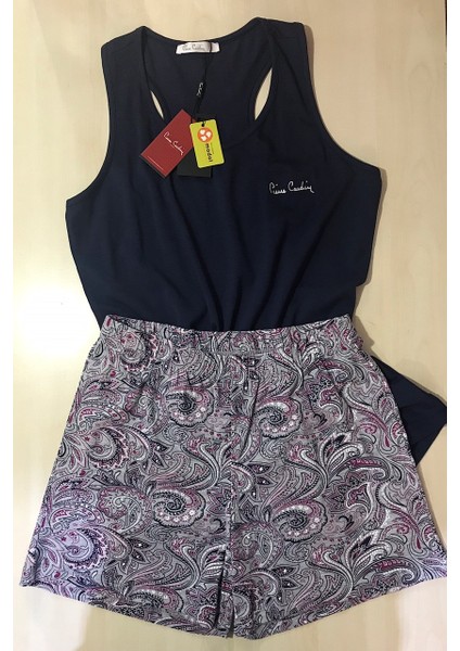 Pierre CARDIN-7268-BAYAN Sporcu Şortlu Pijama Takımı-Lacivert