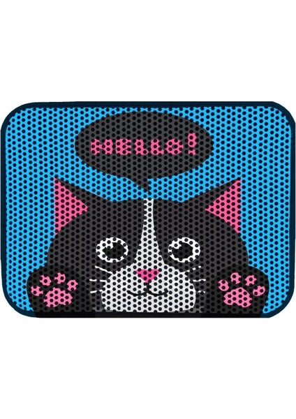 Elekli Desenli Kedi Tuvalet Önü Paspası 60 x 45 cm Hello Black