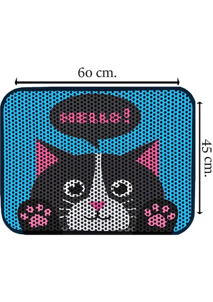 Elekli Desenli Kedi Tuvalet Önü Paspası 60 x 45 cm Hello Black