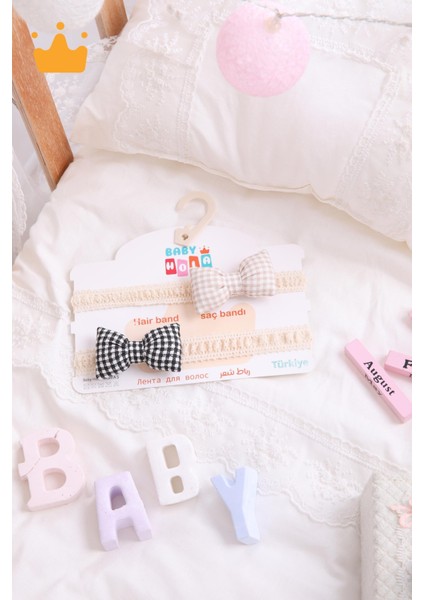 Kız Bebek 2'li Saç Bandı Bandana Set Siyah-Krem 1706