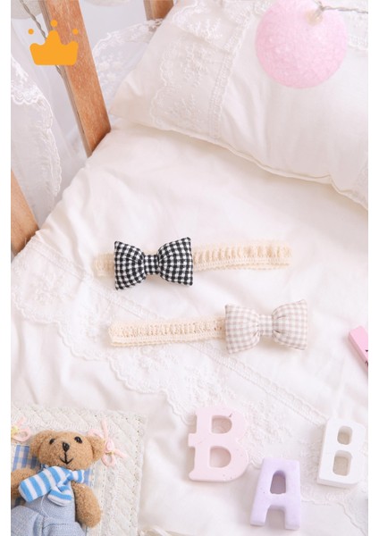 Kız Bebek 2'li Saç Bandı Bandana Set Siyah-Krem 1706 fırsatları