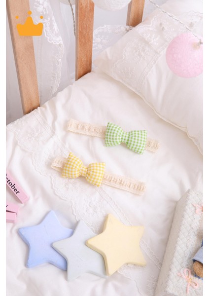 Kız Bebek 2'li Saç Bandı Bandana Set Yeşil-Sarı 1704