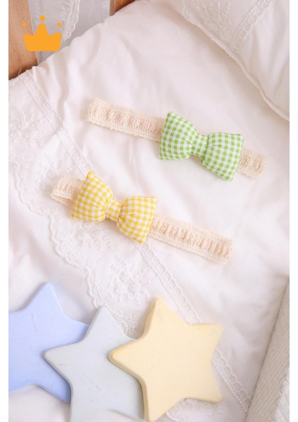 Kız Bebek 2'li Saç Bandı Bandana Set Yeşil-Sarı 1704