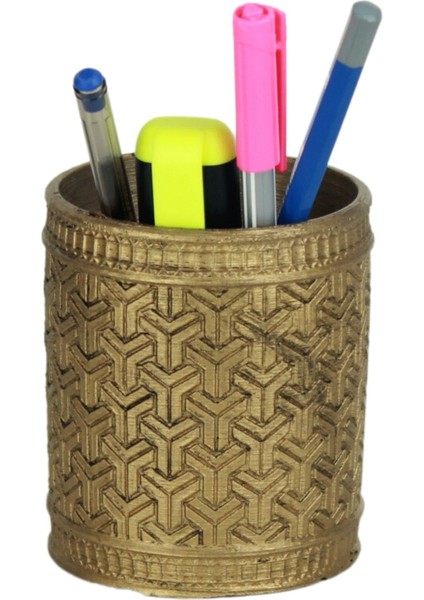 Kalemlik Altın Eskitme Renk Masa Kalemliği Organizer Kalemlik Y Desenli Model