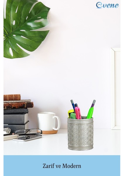 Kalemlik Gümüş Renk Masa Kalemliği Organizer Kalemlik Y Desenli Model modelleri