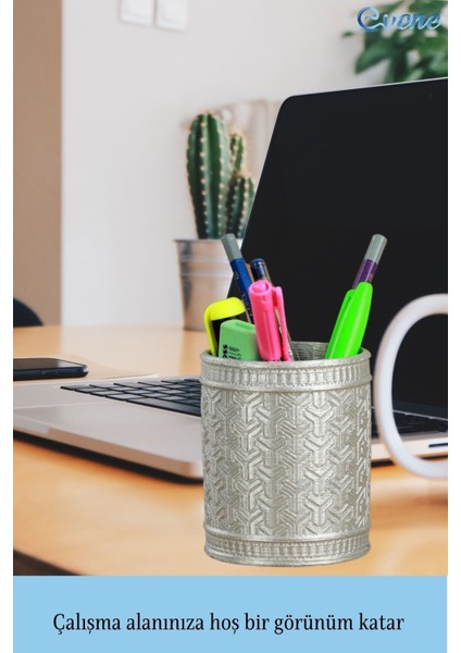 Kalemlik Gümüş Renk Masa Kalemliği Organizer Kalemlik Y Desenli Model fırsatları