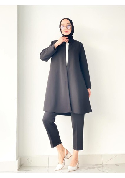 Tesettür Scuba Ceketli Pantolonlu Takım 40-42 - Siyah