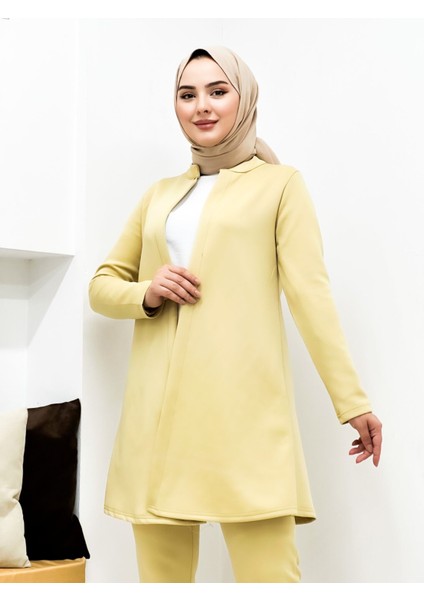 Tesettür Scuba Ceketli Pantolonlu Takım 40-42 - Hardal Sarısı