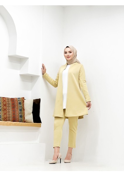 Tesettür Scuba Ceketli Pantolonlu Takım 40-42 - Hardal Sarısı fırsatları