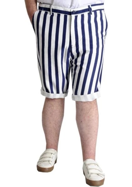 Büyük Beden Erkek Gabardin Kapri Çizgili 22412 Lacivert-Beyaz