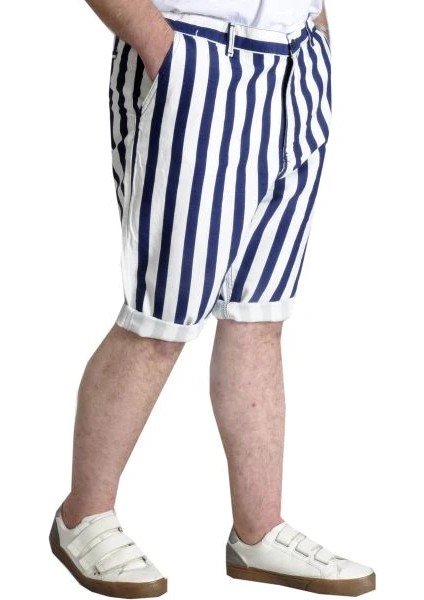 Büyük Beden Erkek Gabardin Kapri Çizgili 22412 Lacivert-Beyaz modelleri