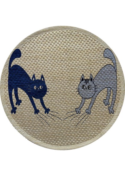 Desenli Çift Taraflı Kedi Tırmalama Paspası Yuvarlak Blue-Gray 36*36 cm