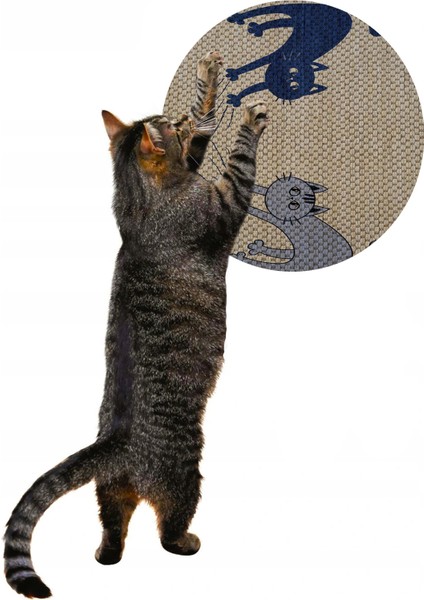 Desenli Çift Taraflı Kedi Tırmalama Paspası Yuvarlak Blue-Gray 36*36 cm