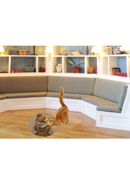 Desenli Çift Taraflı Kedi Tırmalama Paspası Yuvarlak Yellow 36*36 cm