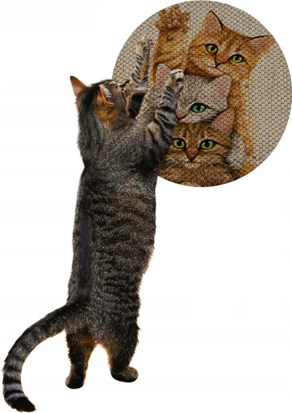 Desenli Çift Taraflı Kedi Tırmalama Paspası Yuvarlak Yellow 36*36 cm