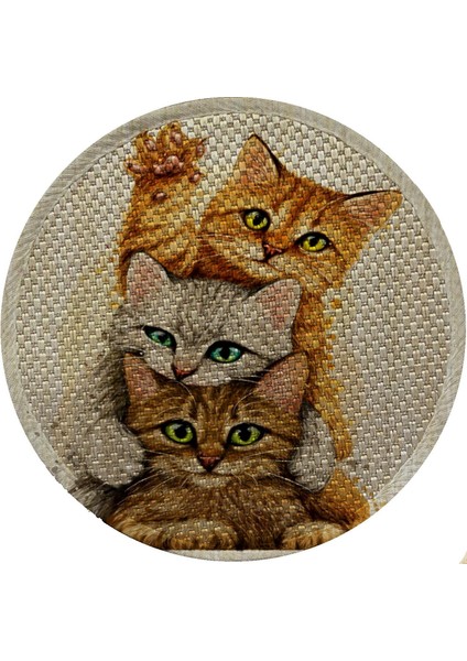 Desenli Çift Taraflı Kedi Tırmalama Paspası Yuvarlak Yellow 36*36 cm