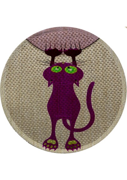 Desenli Çift Taraflı Kedi Tırmalama Paspası Yuvarlak Purple 36*36 cm