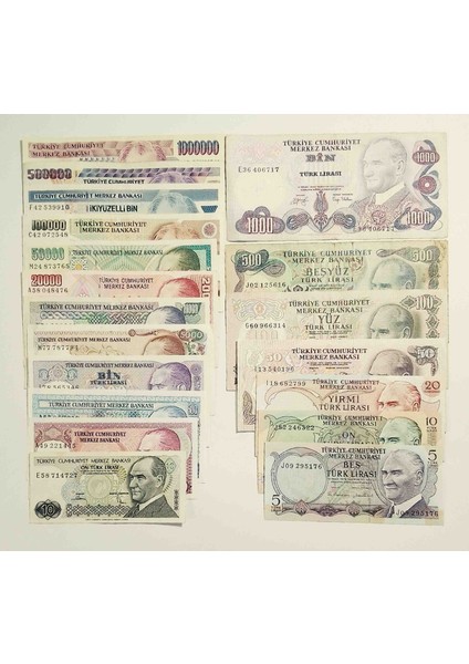 6. ve 7. Emisyon Tam Set. 19 Adet Eski Koleksiyon Kağıt Para. Antika Para.