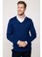 Slim Fit V Yaka Pamuklu Erkek Mavi Kazak 1