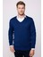 Slim Fit V Yaka Pamuklu Erkek Mavi Kazak 2