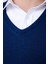 Slim Fit V Yaka Pamuklu Erkek Mavi Kazak 4