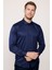 Modern Slim Fit Düz Saten Pamuklu Erkek Lacivert Gömlek 1