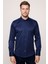Modern Slim Fit Düz Saten Pamuklu Erkek Lacivert Gömlek 2