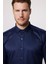 Modern Slim Fit Düz Saten Pamuklu Erkek Lacivert Gömlek 3