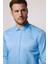 Modern Slim Fit Düz Saten Pamuklu Erkek Mavi Gömlek 3