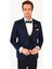 Erkek Lacivert Kırlangıç Yaka Yelekli Desenli Slim Fit Damatlık 2