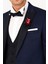 Erkek Lacivert Kırlangıç Yaka Yelekli Desenli Slim Fit Damatlık 4