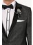 Erkek Siyah Slim Fit Kırlangıç Yaka Desenli Damatlık 4