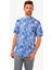 Erkek Mavi Kısa Kol Karışık Desenli Slim Fit Gömlek 1