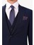 Erkek Lacivert Sivri Yaka Slim Fit Yelekli Takım Elbise 4