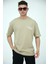 Erkek Oversize Bisiklet Yaka Basic Kısa Kollu Yazı Baskılı T-Shirt 3