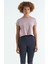 Gül Kurusu Logo Baskılı O Yaka Düşük Kol Oversize Kadın Crop T-Shirt - 97262 1