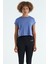 Eflatun Logo Baskılı O Yaka Düşük Kol Oversize Kadın Crop T-Shirt - 97262 1